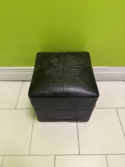 Black Faux Leather Cube Ottoman