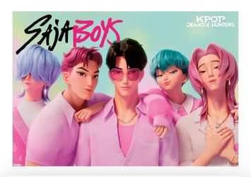 Kpop Demon Hunter Tapestry Banner Flag Wall Art Huntrix Saja Boys Derpy as seen on Netflix 3ft x 5ft Fabric with Grommets Bright  Colors Newly Wrapped