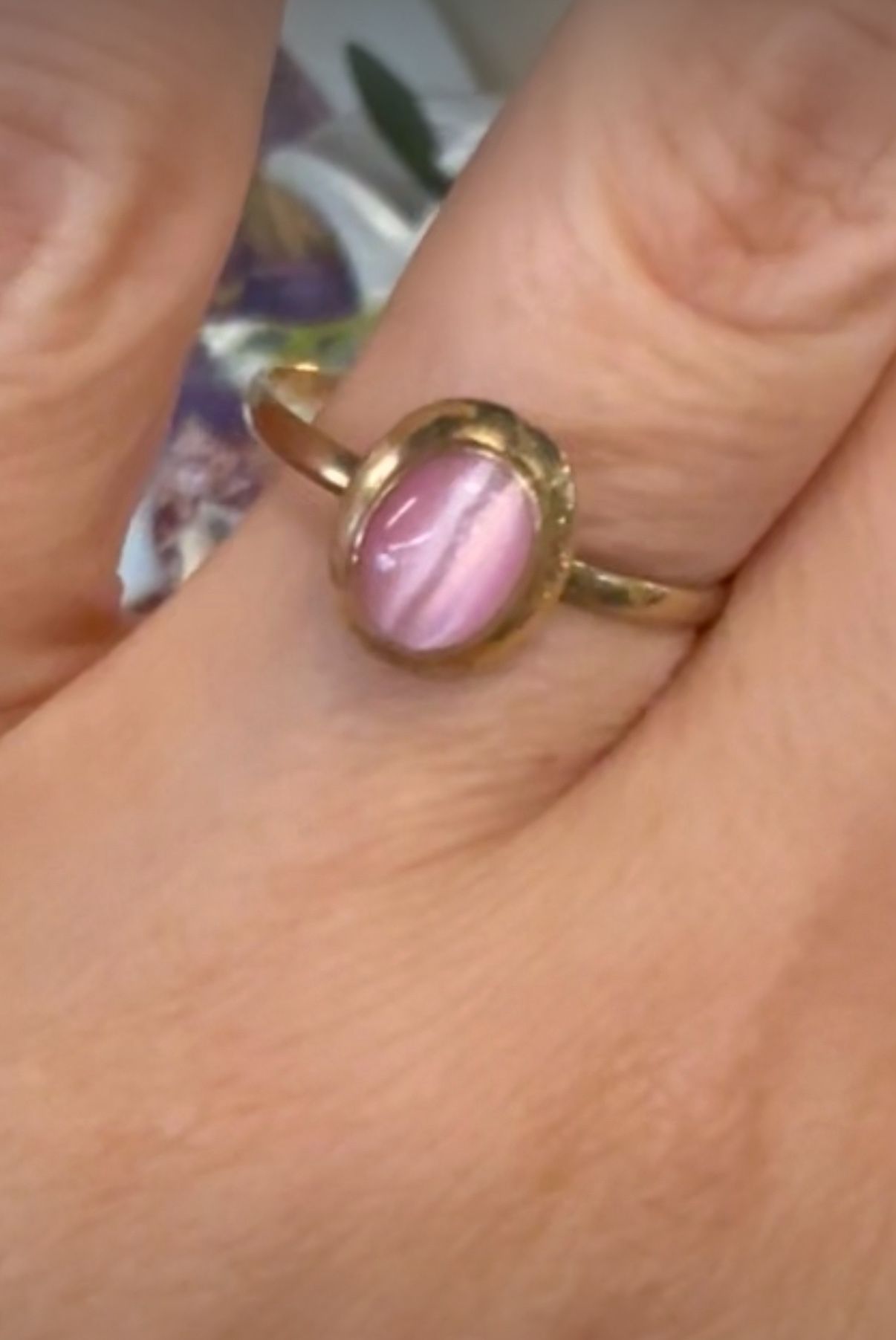 10K Gold Pink Cat Eye Ring
