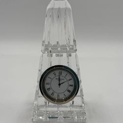 Waterford Lead Crystal Obelisk Desk Clock  Ireland. 6"H x 2.5"W x 2.5D FLAWLESS