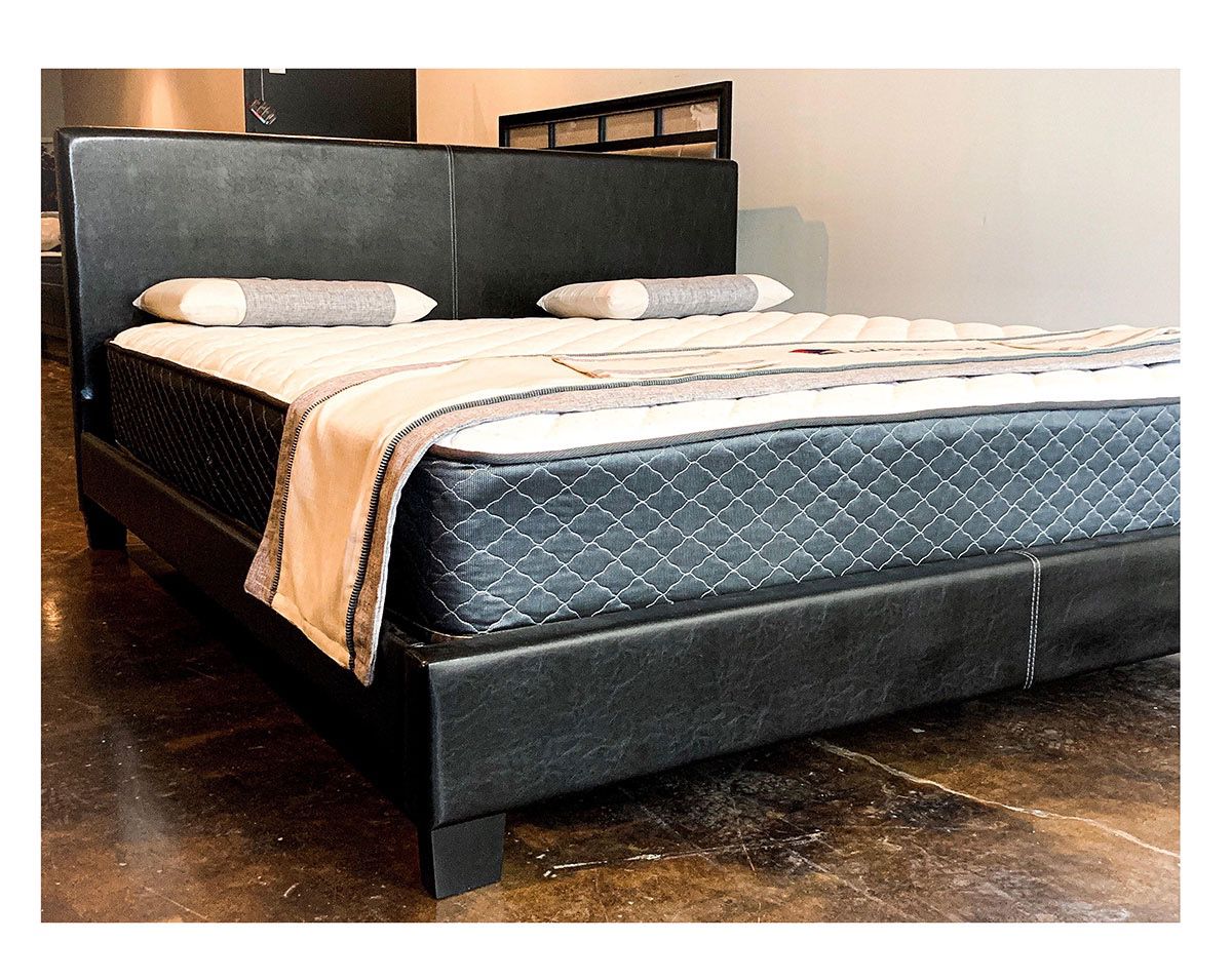 Black Full Size Leather Platform Bed Frame With New Mattress/Fast Delivery