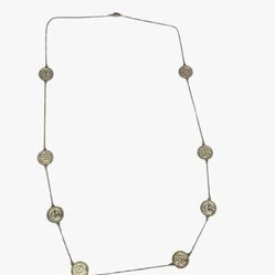 Silver Tone Coin Pendant Necklace Boho Style Statement Jewelry Pre Owned