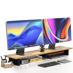 Solid Oak Dual Monitor Stand