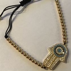Crystal Hamsa  Slider Bracelet with Bead Chain- Adjustable Length *Ship Nationwide Or Pickup Boca Raton