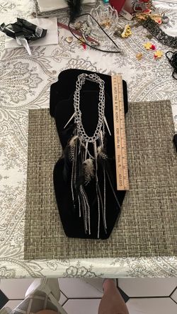 Chain mail spike and feather necklace with matching earrings