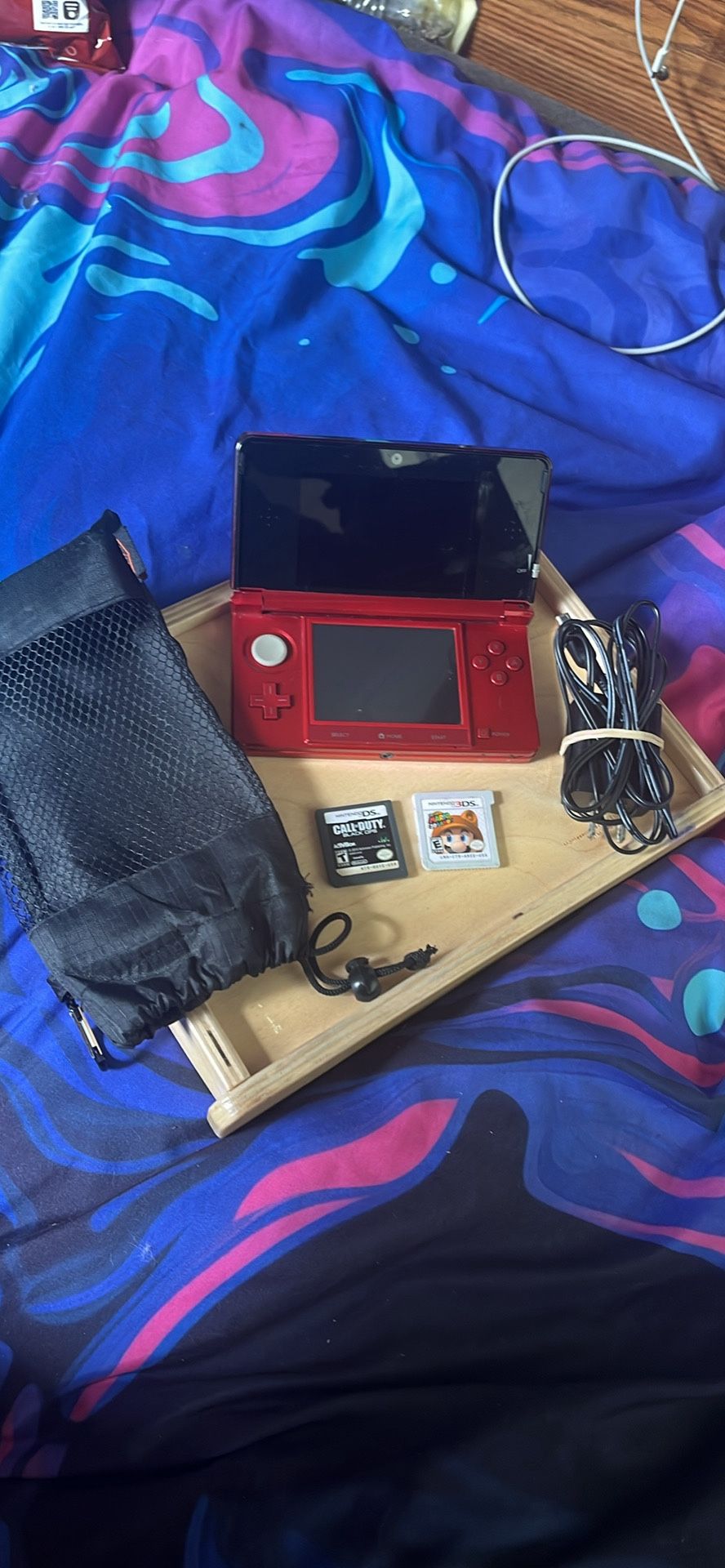 Nintendo 3DS (Flame Red) – Great Condition – 2 Games + Charger + Game System Travel Pouch