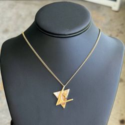 Jewelry 14k solid yellow gold Cuban Chai triangle necklace chain 26.50" 2.20mm width