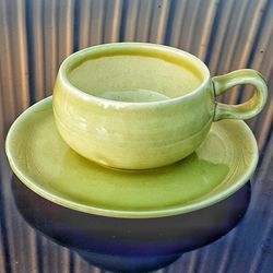 Russel WRIGHT avocado Green Steubenville Expresso Cup & Saucer American Modern 
