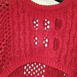 Red Cable Knit Open-Weave Sweater