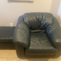 Green leather chair And Ottoman
