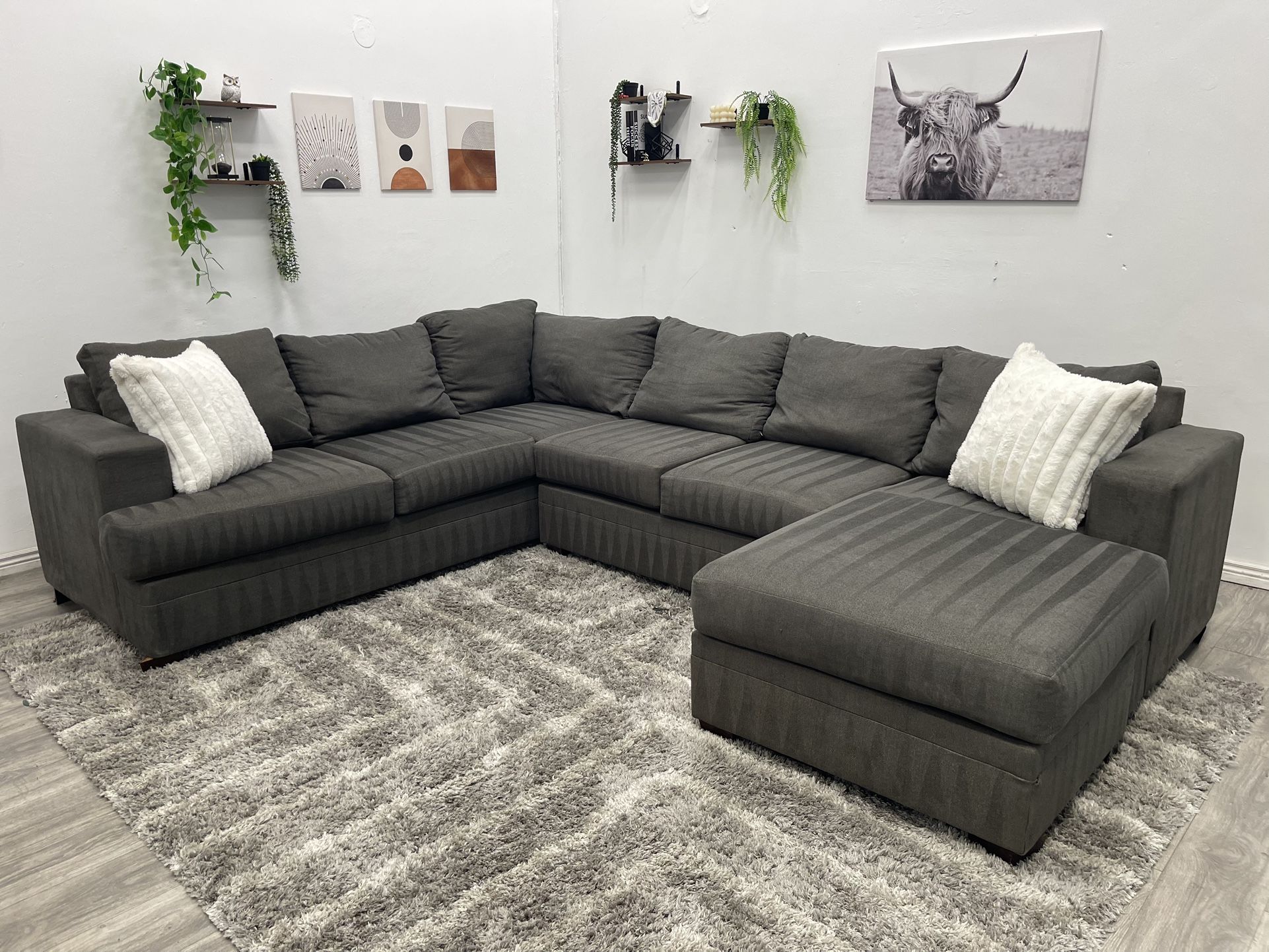 Living Spaces Grey Sectional Couch - Free Delivery