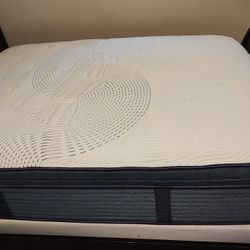 Serta Perfect Sleeper Queen Mattress , Wooden Bed and Box Spring