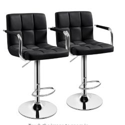 Set Of2 PU Black leather adjustable swivel bar stools NEW