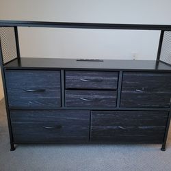 6-drawer Dresser With Charging Station And Shelves For TV, Black
