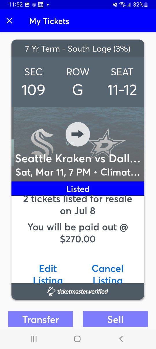 Seattle KRAKEN 2 Tickets Section 109 Row G Devils, Stars, Ducks, Etc  s