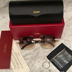 Cartier Sunglasses Brown, Gold Lenses ~white/black Sticks
