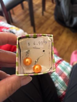 Orange Pearl Drop Earrings