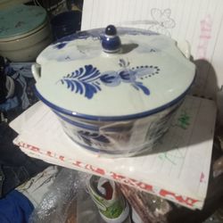Delft Vintage Butter Tub Signed On Bottom