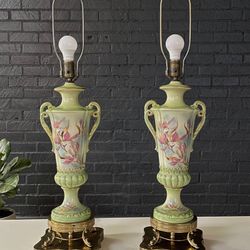 Pair of Vintage Pair of Green Porcelain Urn Shape Table Lamps, c.1960’s - Delivery Available