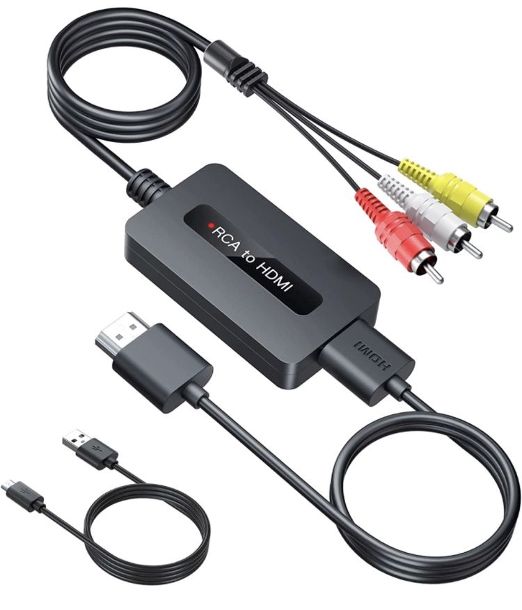 Male RCA to HDMI Cable Converter with HDMI and RCA Cables, CVBS Composite AV to HDMI Converter, RCA in HDMI Out Adapter, Full HD 720P/ 1080P Output Sw