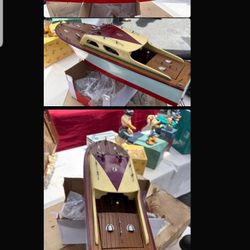 Vintage 1950s Japanese battery operated wooden Boat.