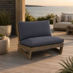32.5" Outdoor Patio Acacia Wood (Gray) Loveseat w/ Dark Gray Cushions [NEW]  **Retails for $332  <Assembly Req>
