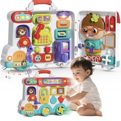 54-in-1 English & Spanish Busy Board Montessori Toys Gift for 1 2 Year Old Girls, Educational Montessori Learning Toys for 1 Year Old, Christmas Toys 