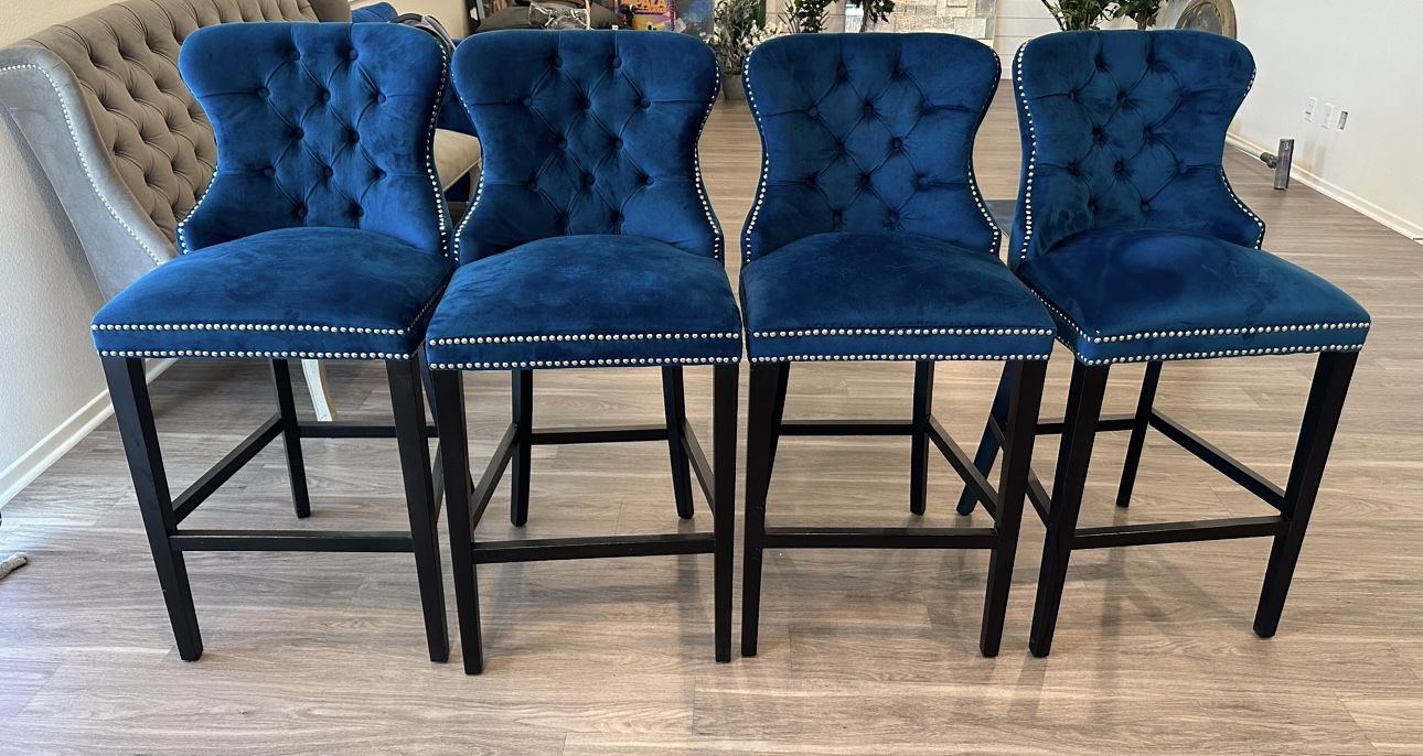 Blue Velvet Counter Height Bar Chairs