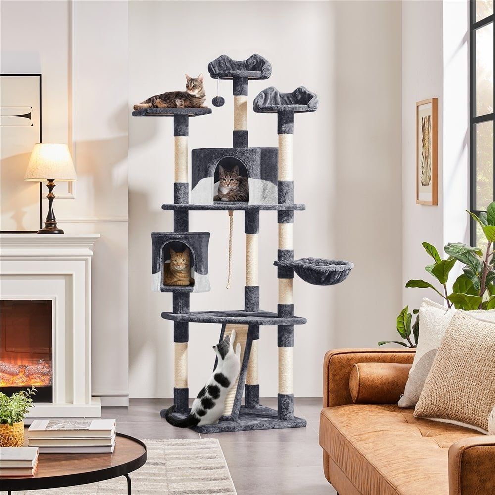 79-in Plush Cat Tree & Condo, Dark Gray/White