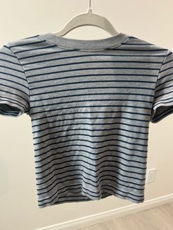 grey and dark blue striped baby top