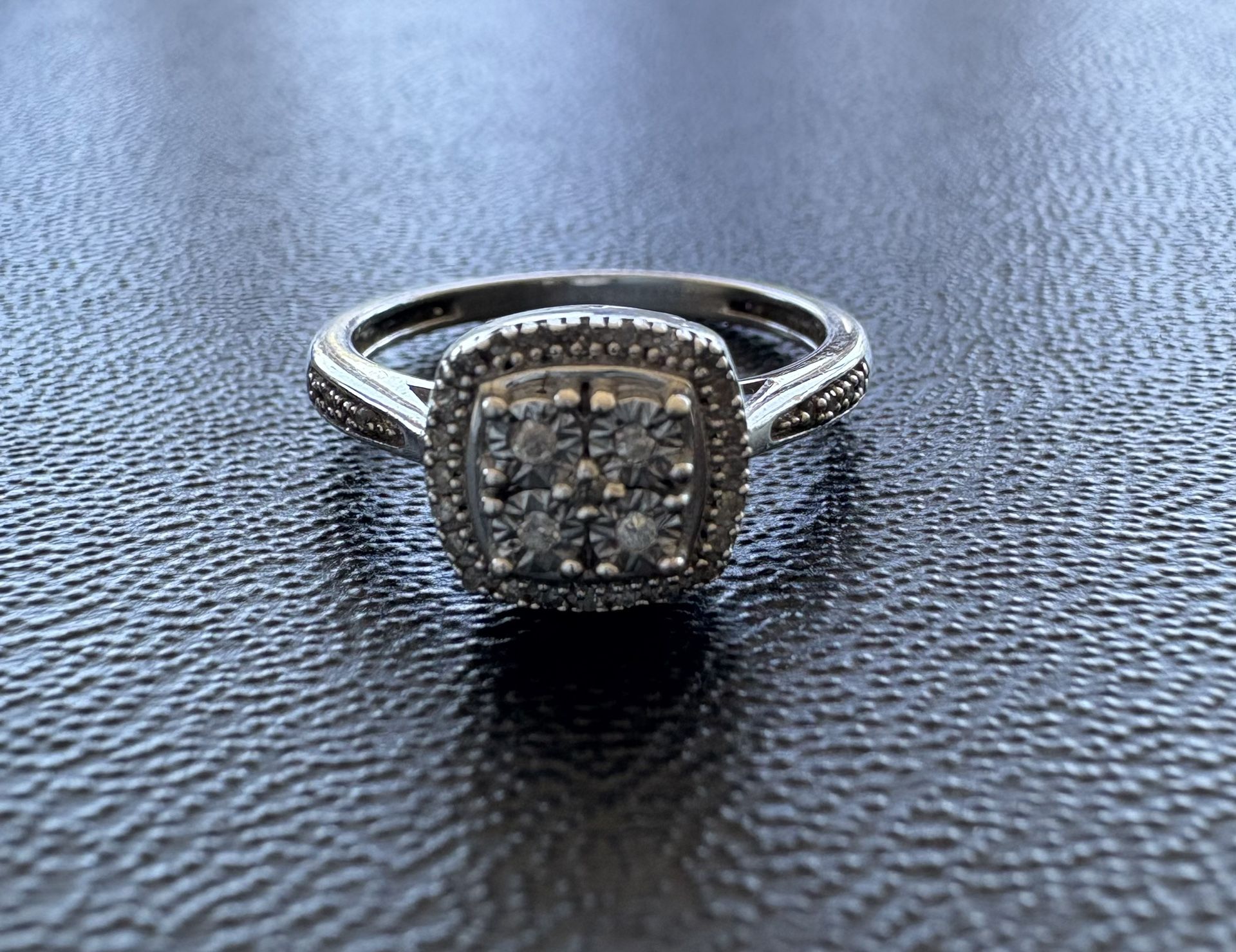 Sterling Silver Diamond Cluster Ring - Size 7