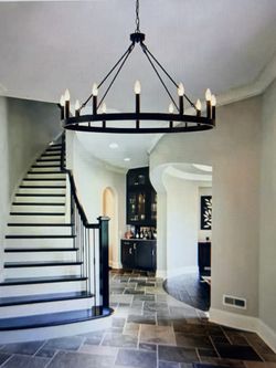 Black wagon wheel chandelier 12 lights
