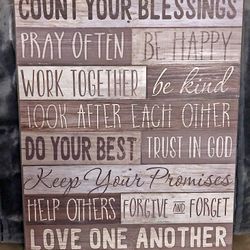 Count Your Blessings Inspirational Wall Sign 18"x24" – Rustic Family Rules Decor, Motivational Wooden Plaque