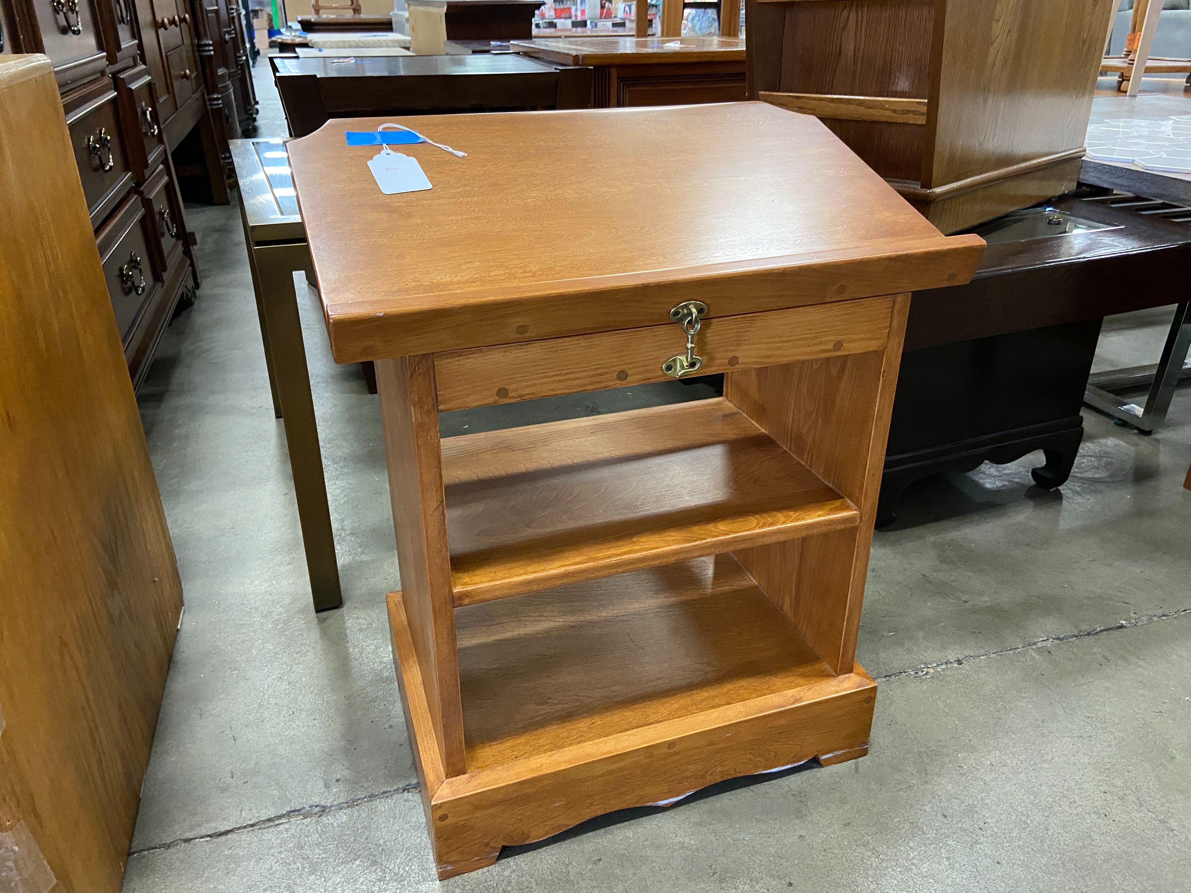 Vintage Wooden Nightstand with Open Shelves and Storage
