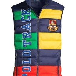 Ralph Lauren Polo Mens Packable Down Vest Size Large Multicolor Navy Yellow Red
