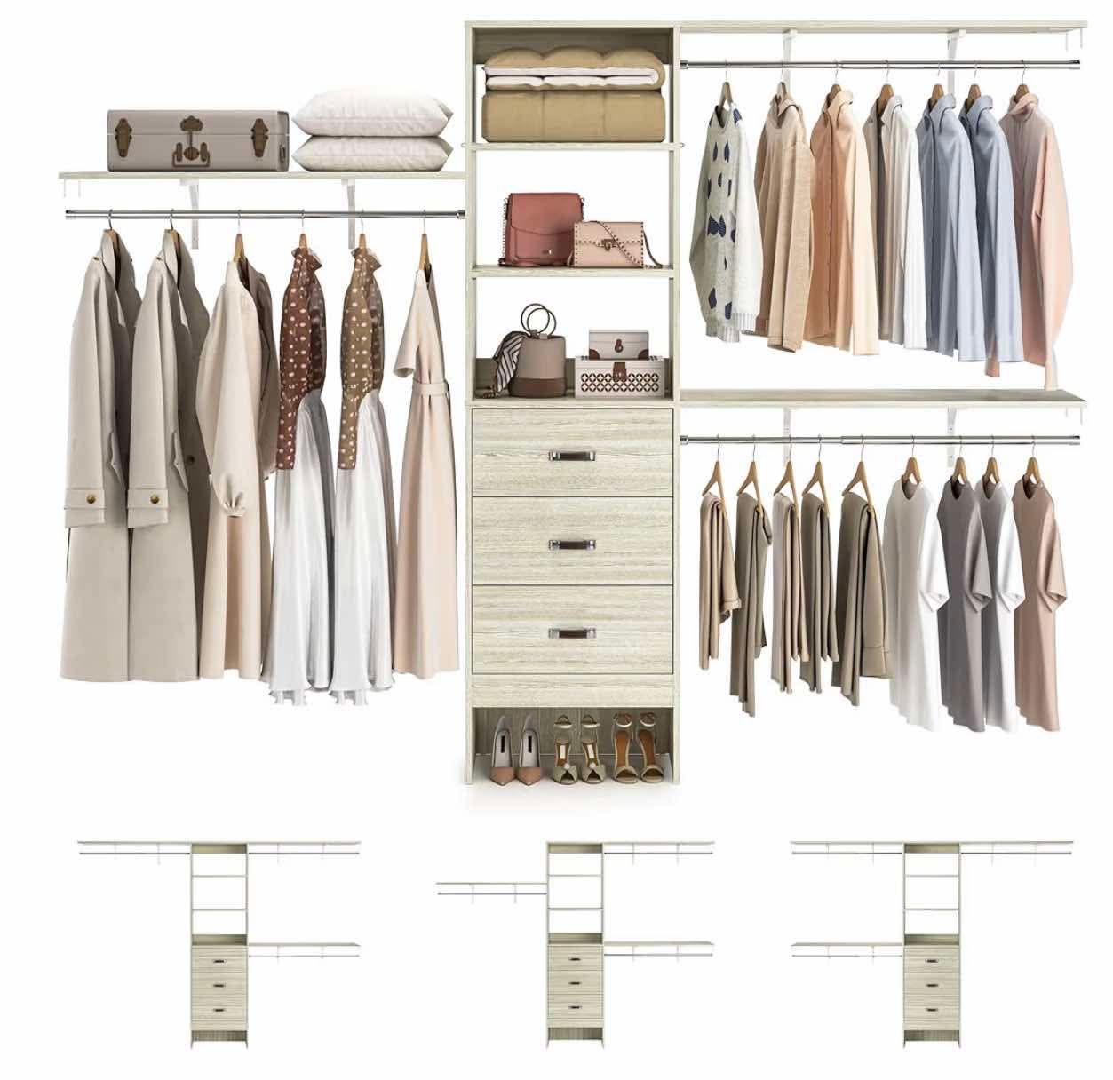 120 Inches Closet System, 10FT Walk In Closet Organizer with 3 Shelving Towers