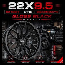 🔥 22x9.5 6x139.7 Encore ENC110 Gloss Black Wheels 🔥