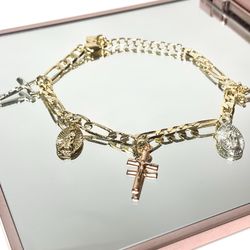 Crosses and Virgin Mary Bracelet (14K Gold Plated)