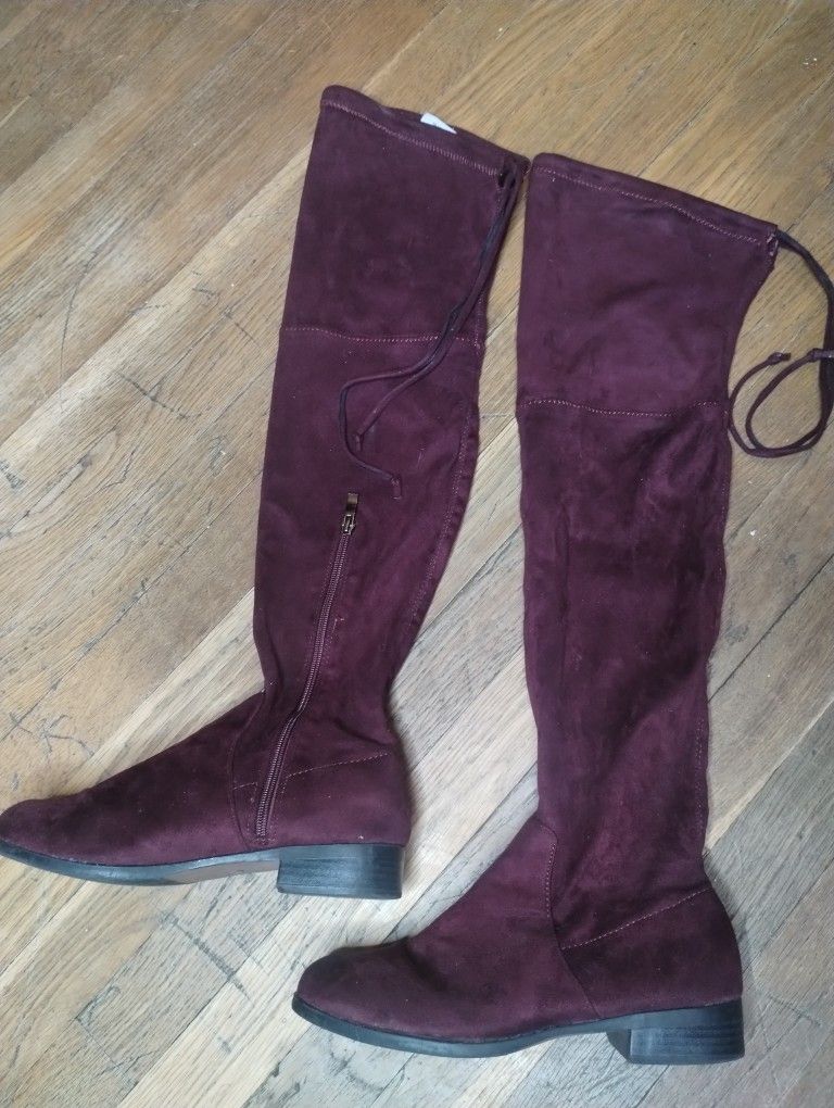 Over The Knee Burgundy Boots Size 7.5