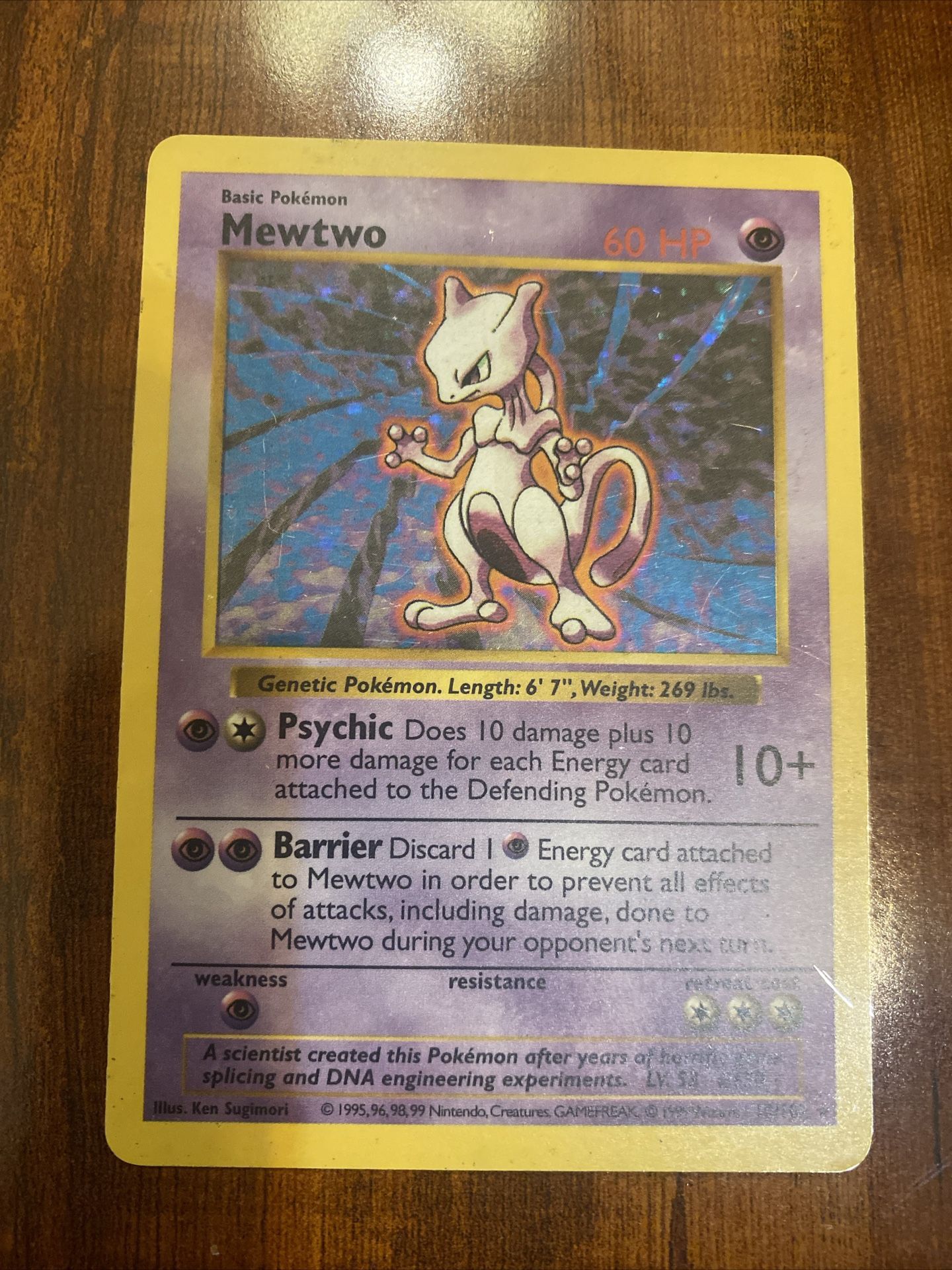 Pokemon Mewtwo Base Set SHADOWLESS Holo Rare Unlimited 10/102 MP