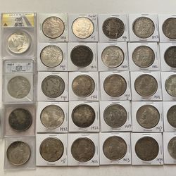 Nice collection lot of vintage US silver dollars coins Morgan and Peace dollar coin bullion various dates 