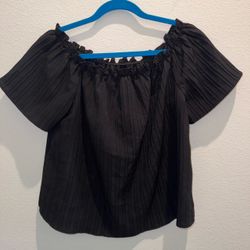 SHEIN Black Off-Shoulder Pleated Sleeve Blouse