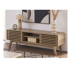Mid century modern tv stand oak slatted doors amazing condition