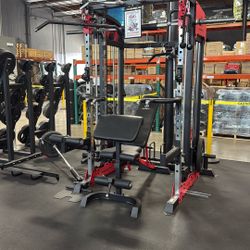 MARCY SM- 7553 Home Gym Smith Machine Squat Rack Power Cage with Olympic Bench  