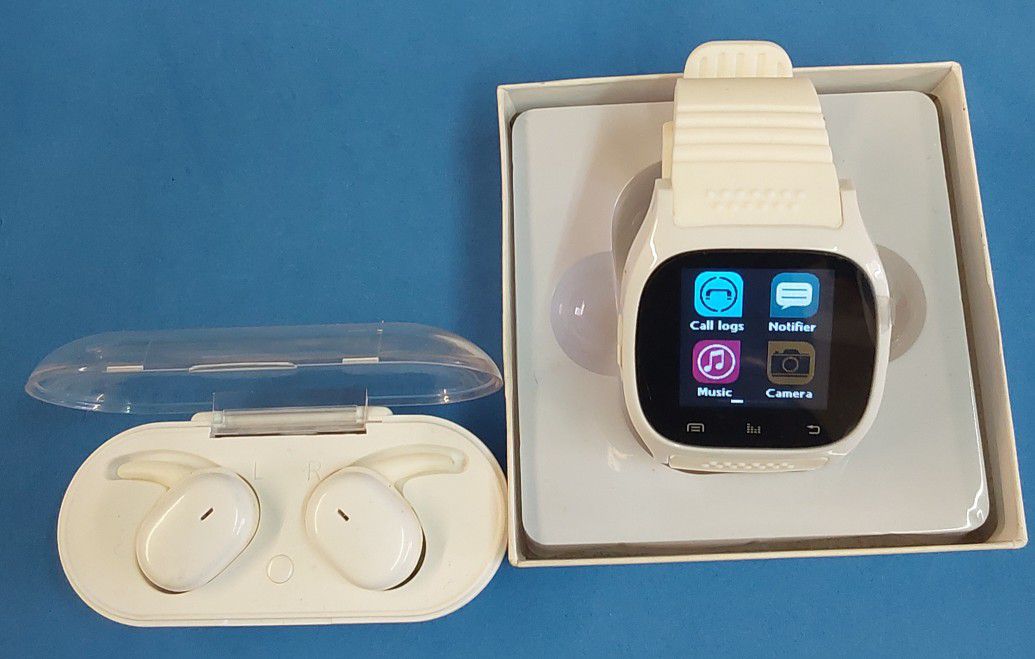 M-Series White Smart Watch  + Y30 White Wireless Earbuds 