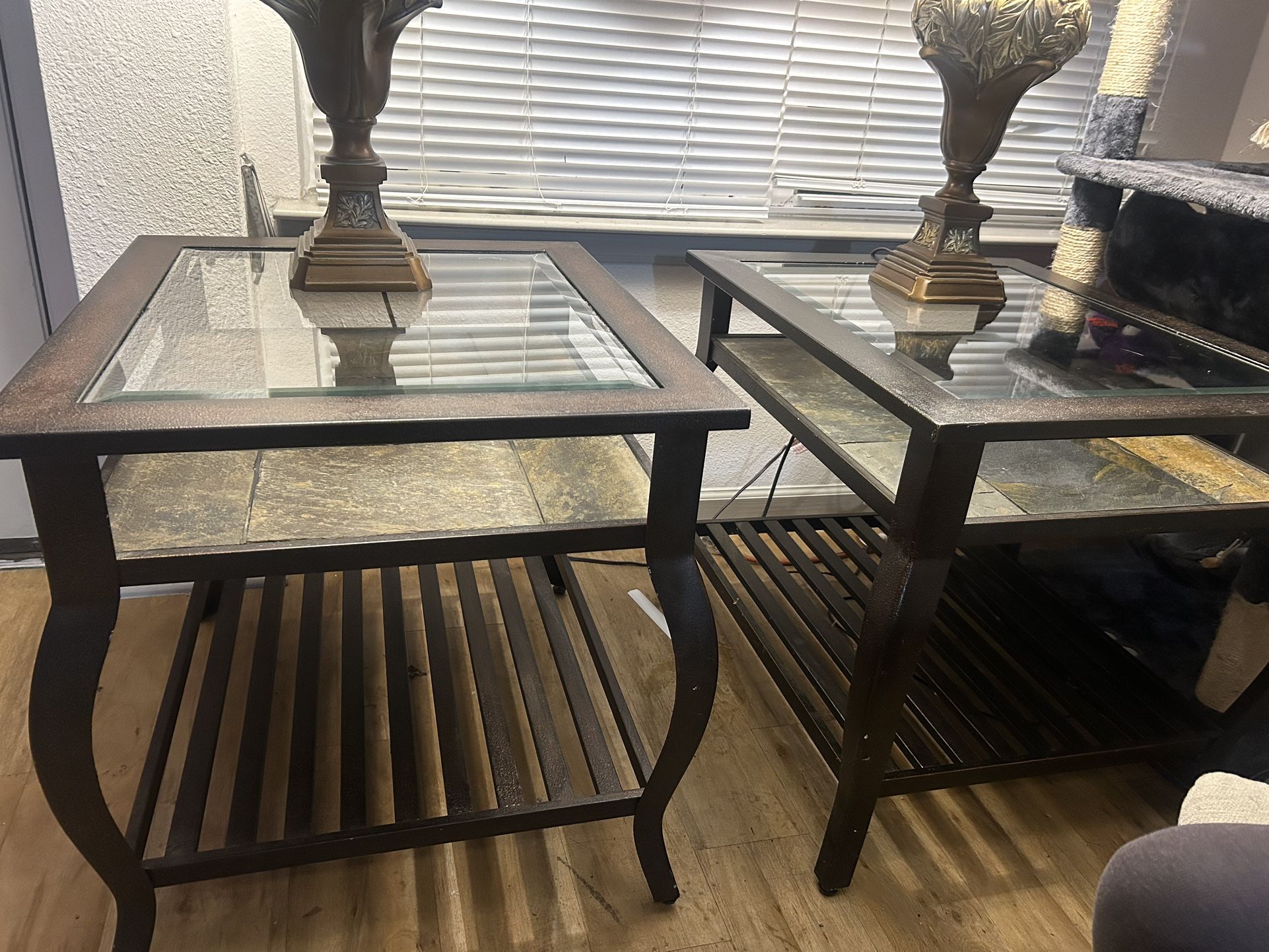 Black Stone And Glass Patio Tables 
