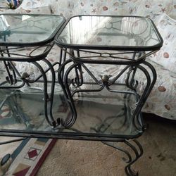 Set Coffee Table, 2 End Tables Metal And Glass