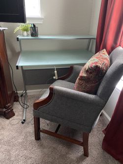 Office Glass Table & Gray Chair