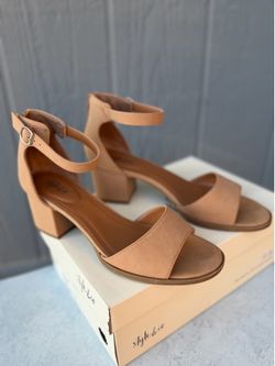 Style & Co Katerinaa Block Heel Sandals - Biscuit Tan (Size 9)