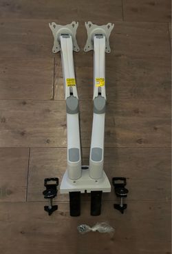 Dual Computer Monitor Stand with Desk Clamp - white